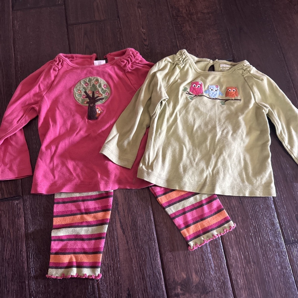 Gymboree Woodland Friends Owls 3 Piece Shirts Legging Sets Size 18-24